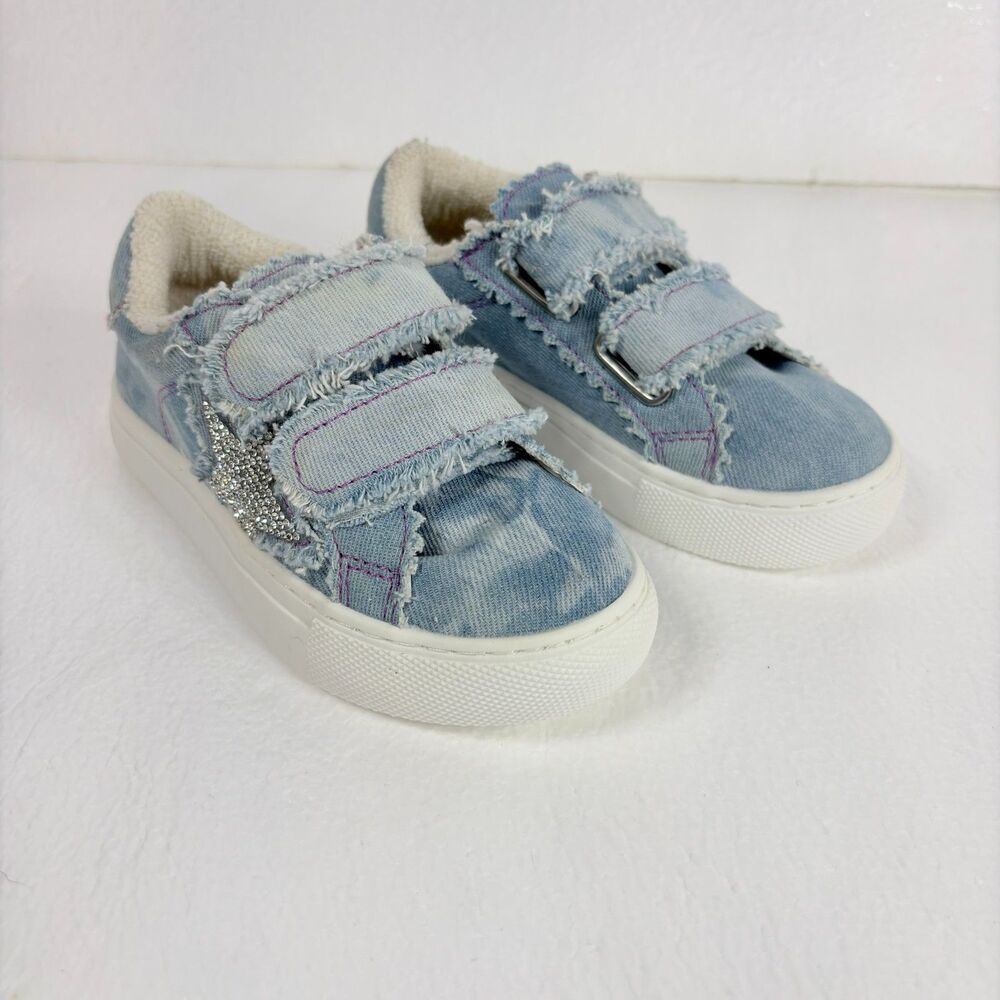 Steve Madden Kids Trezume Denim Sneakers Star Girls Size 10 Hook and Loop Straps